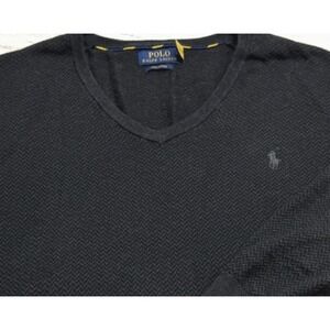 Polo Ralph Lauren V-Neck Herringbone Black Gray Sweater Pullover Size XL XLARGE
